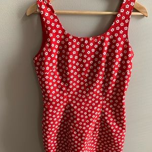 Red summer polyester dress with white flower print size 7/8